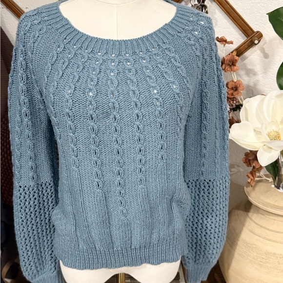 Guinevere Sweaters - Guinevere Blue Cable Knit Sweater